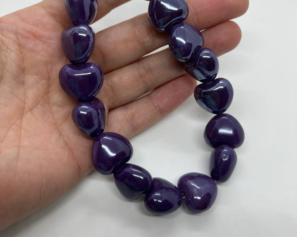 Бусины керамические сердечки цвет фиолетовый размер 15,5*12*11мм